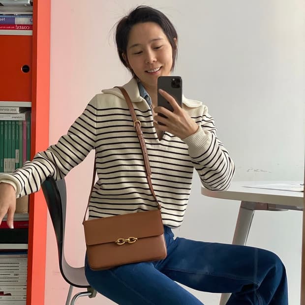 셀린느 20ss 오픈 카라 스트라이프 니트 스웨터 L