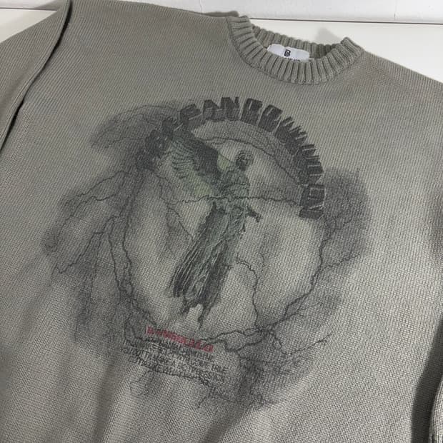 XL VTG 카키그레이 크루넥 니트