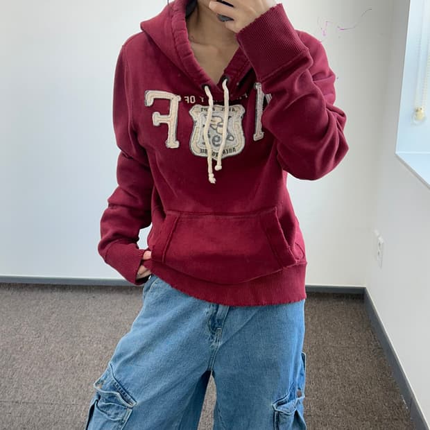 Abercrombie 아베크롬비 AF 로고 버건디 후드티