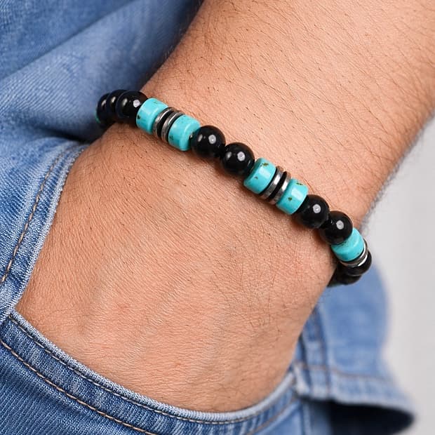 (보타리) 천연석 오닉스 터키석 헤마타이트 고리형 원석팔찌