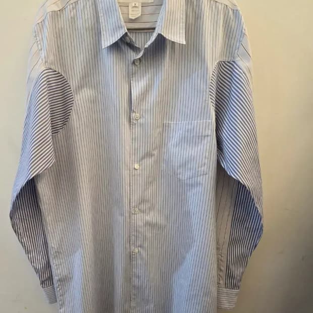 꼼데가르송 셔츠 믹스 스트라이프 패치워크 롱슬리브 셔츠