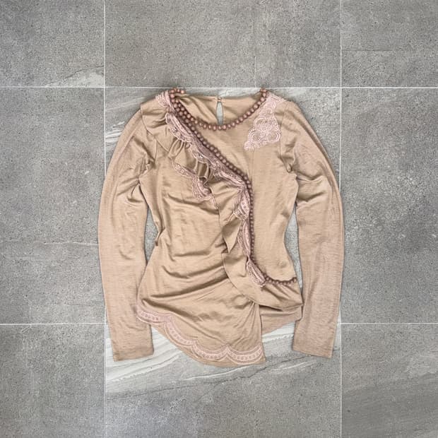 Pink beige fairy ruffle lace long sleeve