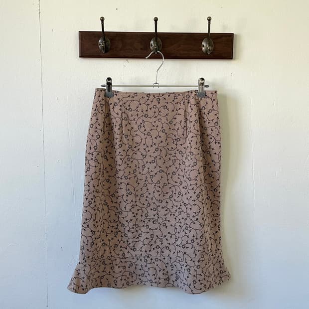 Japan vtg 베이지 플라워 미디스커트
