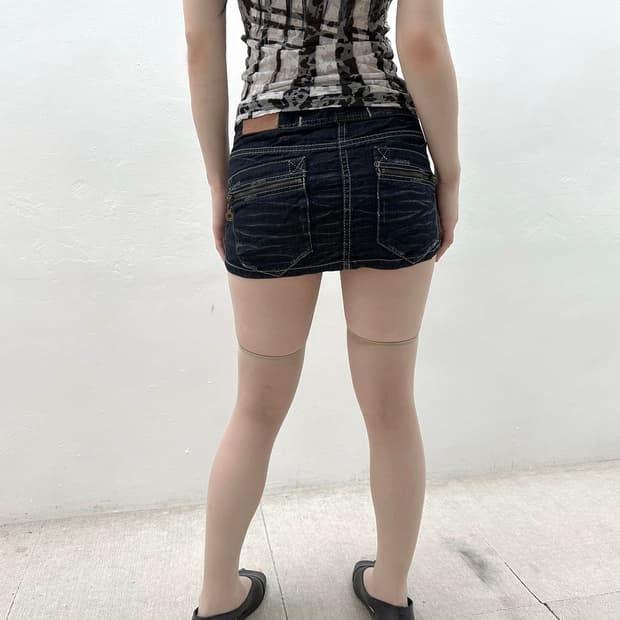 Denim washed short skirt