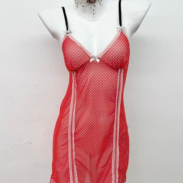 갸루 레드 도트 키치 슬립