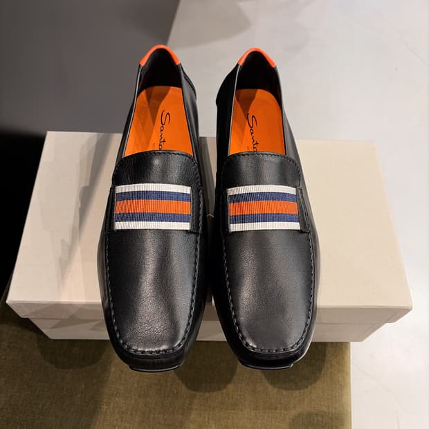 (정품/새상품) SANTONI 산토니 남성 블랙 레더 로퍼