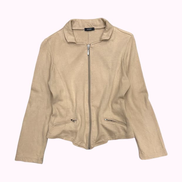 beige sweat zip-up jacket