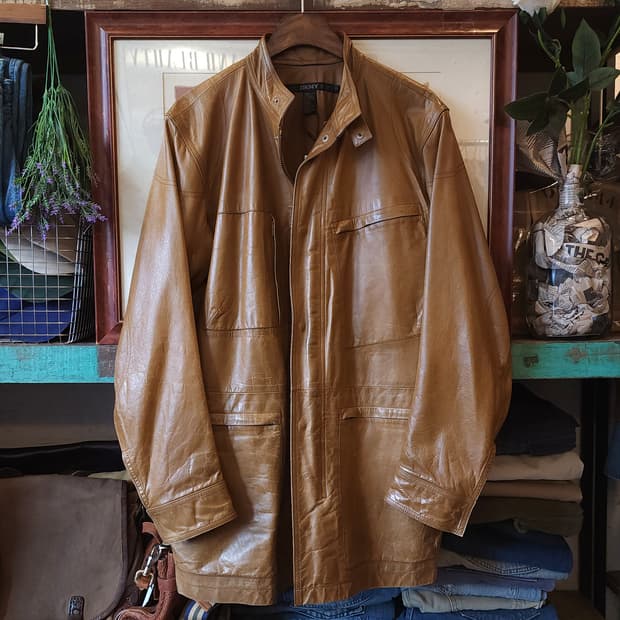 DKNY 도나카란 뉴욕 프렌치 바이커 레더자켓 카멜 M