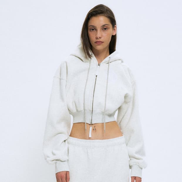 파르티멘토 우먼 기모 크롭 후드집업 멜란지 1회 착용 거의 새 옷