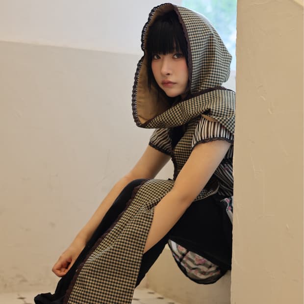 체크 후드 머플러