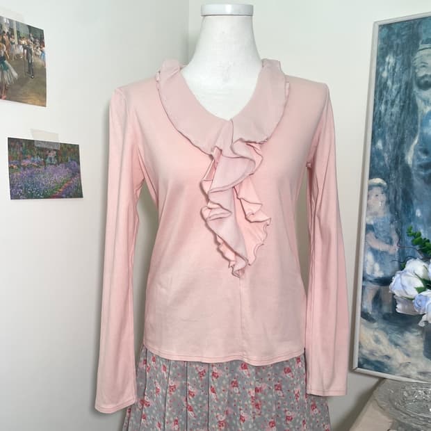 coral ruffle cotton top(size-M)
