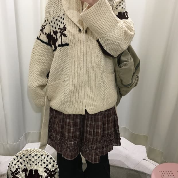 오버핏 노르딕 숄카라 니트 집업