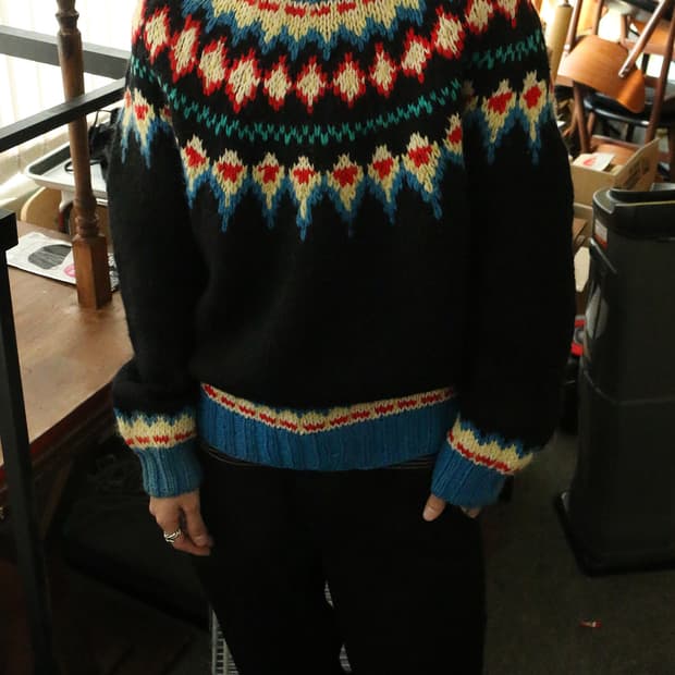 80s 핸드니팅 울 페어아일 스웨터 