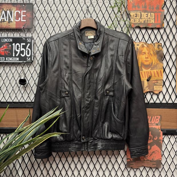 90s JPN VINTAGE 양가죽 레더 블루종 자켓 블랙
