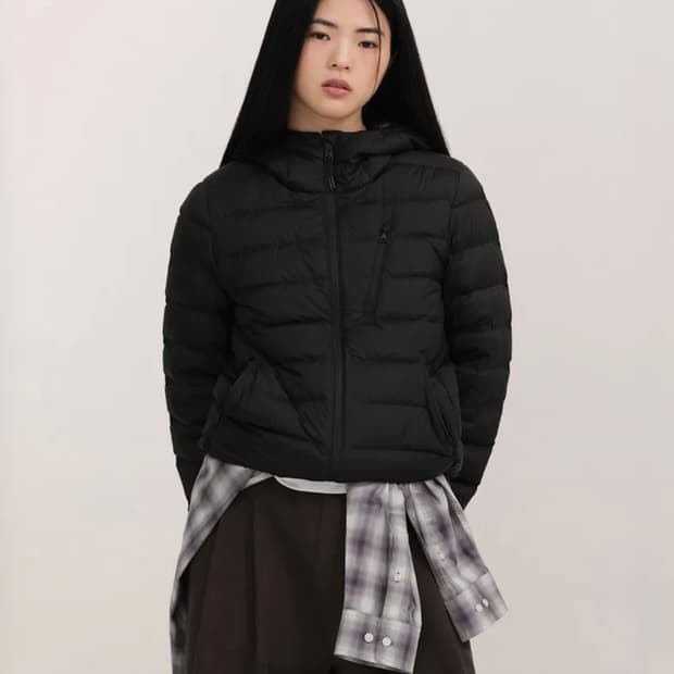 (S)무탠다드 시티 레저 후디드 라이트 다운재킷 블랙