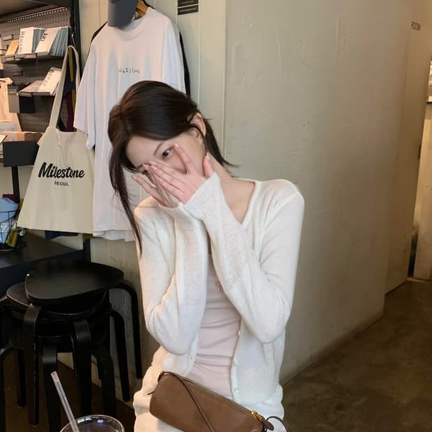 당일배송) 제니오 벨라 7부 버튼티 핑크베이지