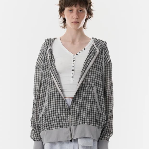 Pahisum 파히섬 체크 시스루 집업_베이지