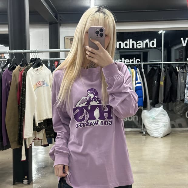 히스테릭 글래머 퍼플 롱슬리브 긴팔 티