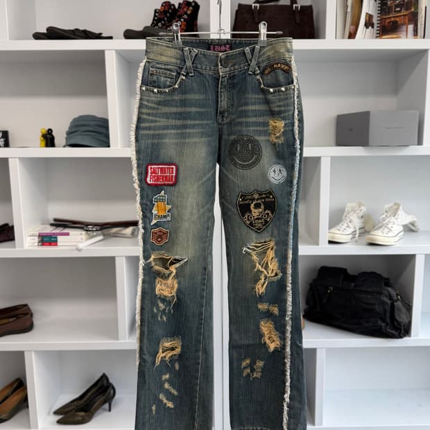 lust 펑크 패치 데님 팬츠