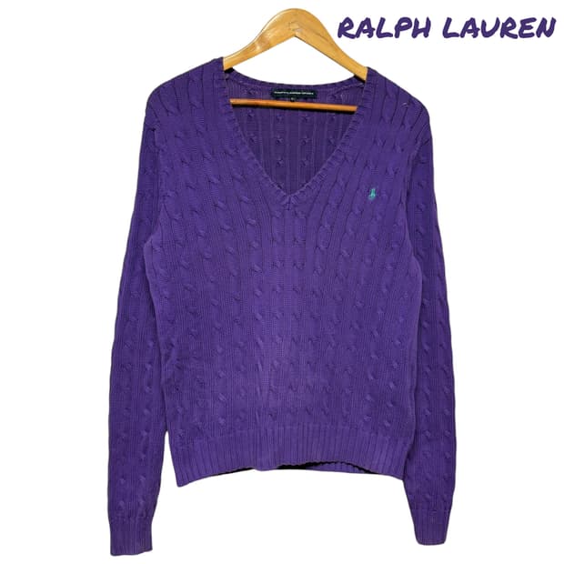 3767 랄프로렌 퍼플 꽈베기 케이블 니트