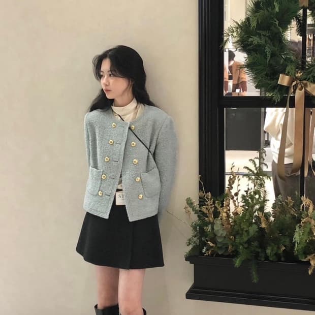 아카이브제이투유 윈터 울 더블 트위드자켓 민트 (+단추)
