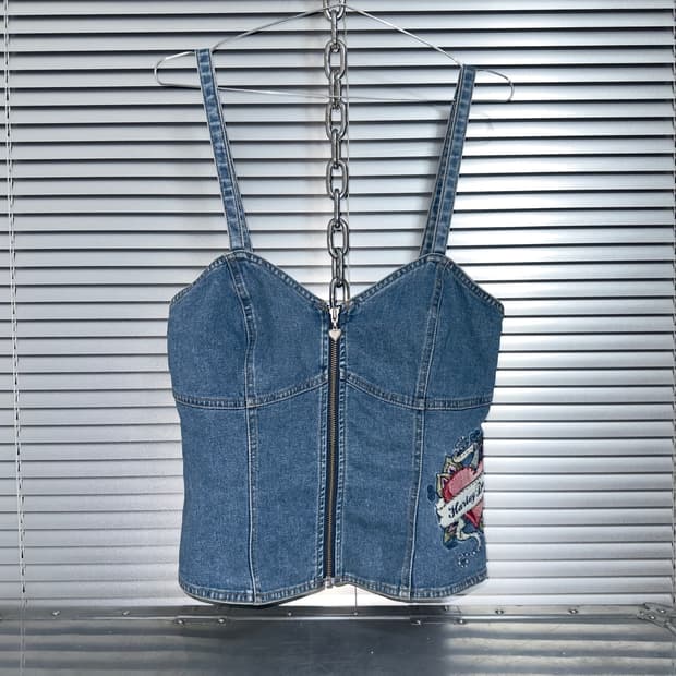 2006 Y2K 할리데이비슨 데님 코르셋 탑