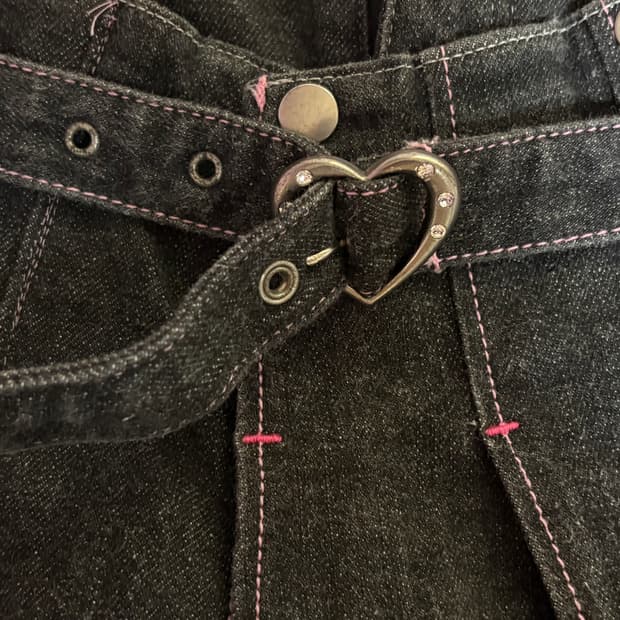 메조피아노 핑크 스티치 데님 플리츠 스커트 속치마O