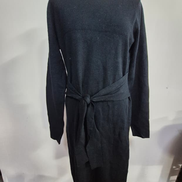 타하리 블랙 니트 롱 원피스 허리끈 Free