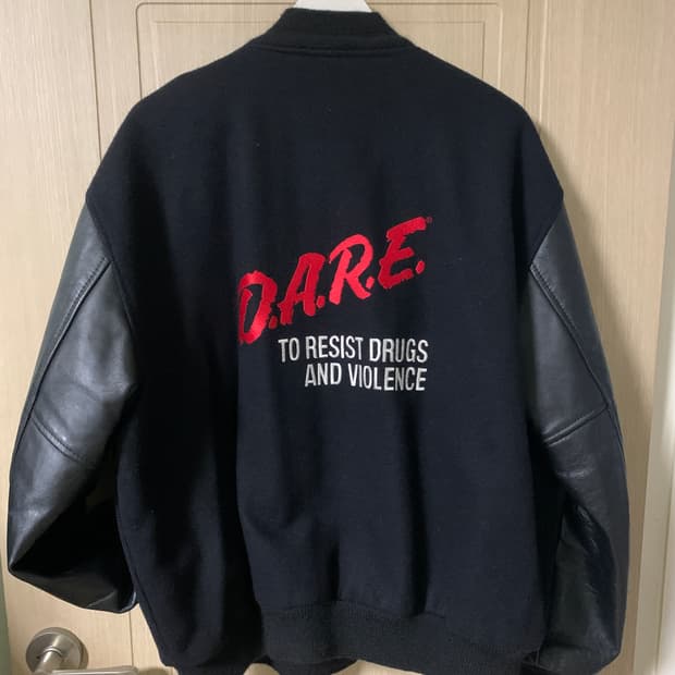 dare made usa butwin 울 가죽 레더 바시티 점퍼 자켓