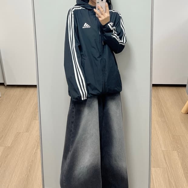 아디다스 블랙 삼선 우븐 후드 바람막이 자켓