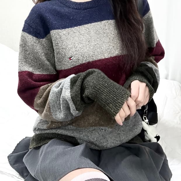 타미힐피거 미니로고 단가라 울 니트