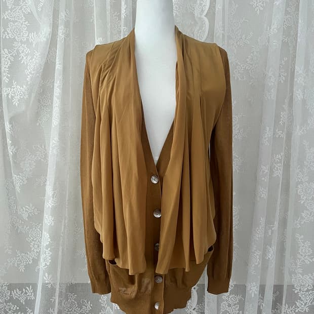 F) 미샤 새상품 실크 레이어드 가디건 카멜