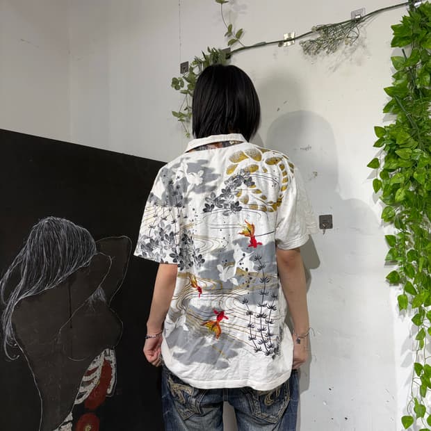 일본빈티지 오리엔탈 자수 반팔 티셔츠 L