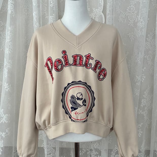 82-94-160) 한섬 오즈세컨 브이넥 크롭 맨투맨 베이지