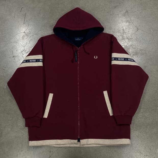 프레드 페리 버건디 컬러 스몰 로고 후드 집업