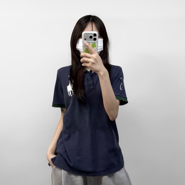 폴로 랄프로렌 빅포니 배색 카라티 네이비