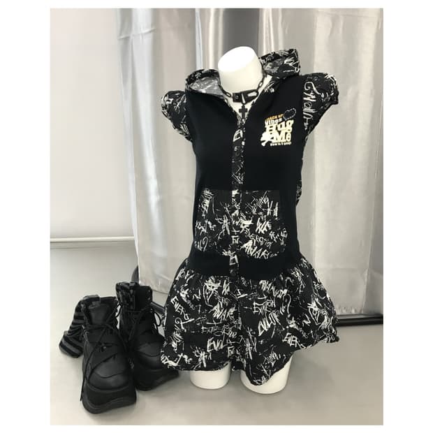 Jpn Y2k Punk Graphic Hoodie Onepiece