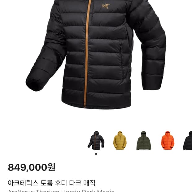 아크테릭스 토륨 후디 다크 매직 색상 L사이즈 패딩입니다. 상태 좋은 제