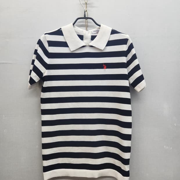 U.S폴로 로고 스트라이프 니트 반팔카라 S(S)