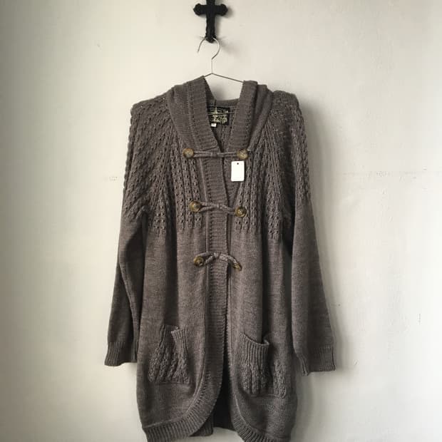 Double button point hood knit cardigan