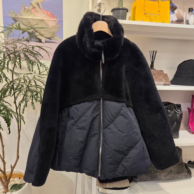 르베이지 밍크카라 양모 패딩 구스