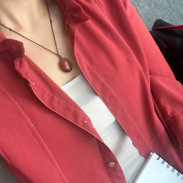 Handmade 오렌지레드 원석 실목걸이