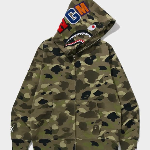 베이프 그라데이션 카모 샤크 풀 집 후드(M) 올리브 드랍