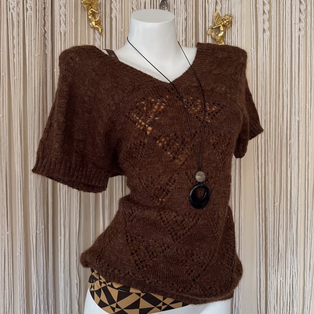Cable Crochet V-Neck Knit 0024