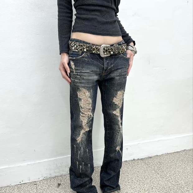 Manalia painting washed bootscut jeans