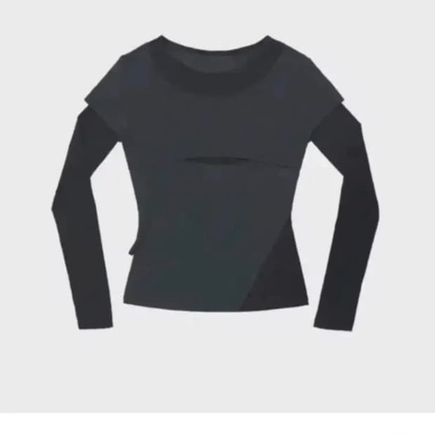 오호스 ojos 레이어드 숄더 스트랩 롱슬리브 차콜