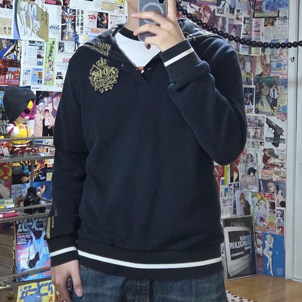 에스크 Y2K 헨리넥 케이프 후드티