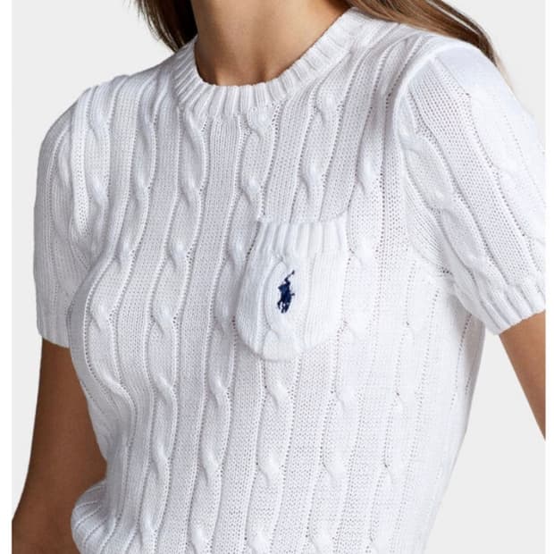 새상품)폴로 랄프로렌 케이블 반팔 니트 화이트