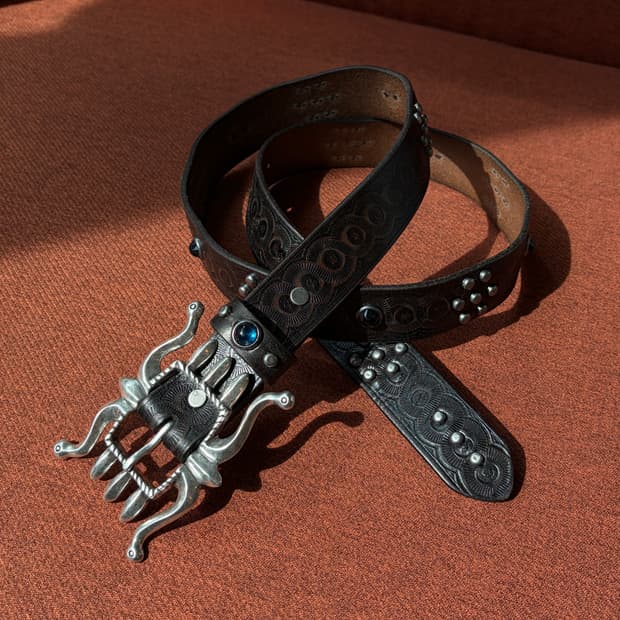 RRL / 더블알엘 스파이더 버클 스터드 엠보시드 버팔로 소가죽 벨트