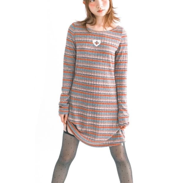 샵페어리 rainbow sheer knit mini dress